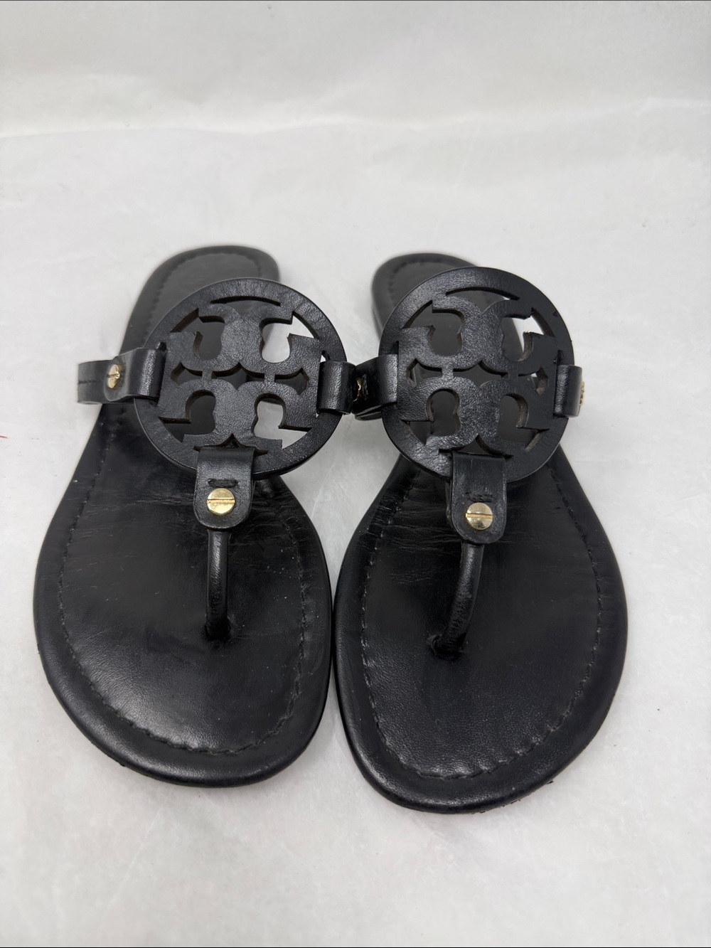 Tory Burch Black Miller Leather Thong Sandals Size 7.5